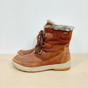 Tara M Cognac Waterproof Leather & Faux Fur Lined Lace-Up Winter Snow Boots 742